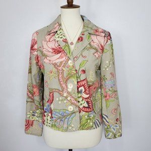 Coldwater Creek Grandmacore Floral Button Front Cotton Blazer Jacket Size SP